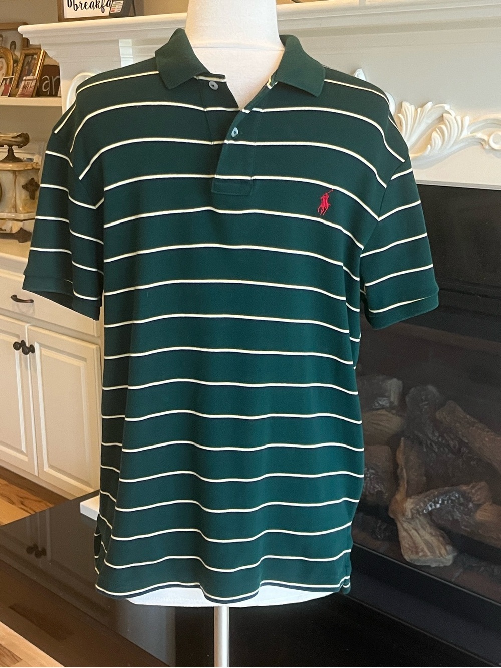 Polo by Ralph Lauren Soft Dark Green and White Striped Polo Shirt